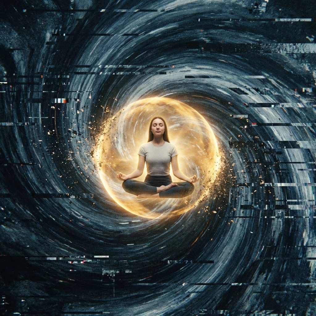 A person meditating within a protective light, showing magnesium’s role in stress resilience and calm.