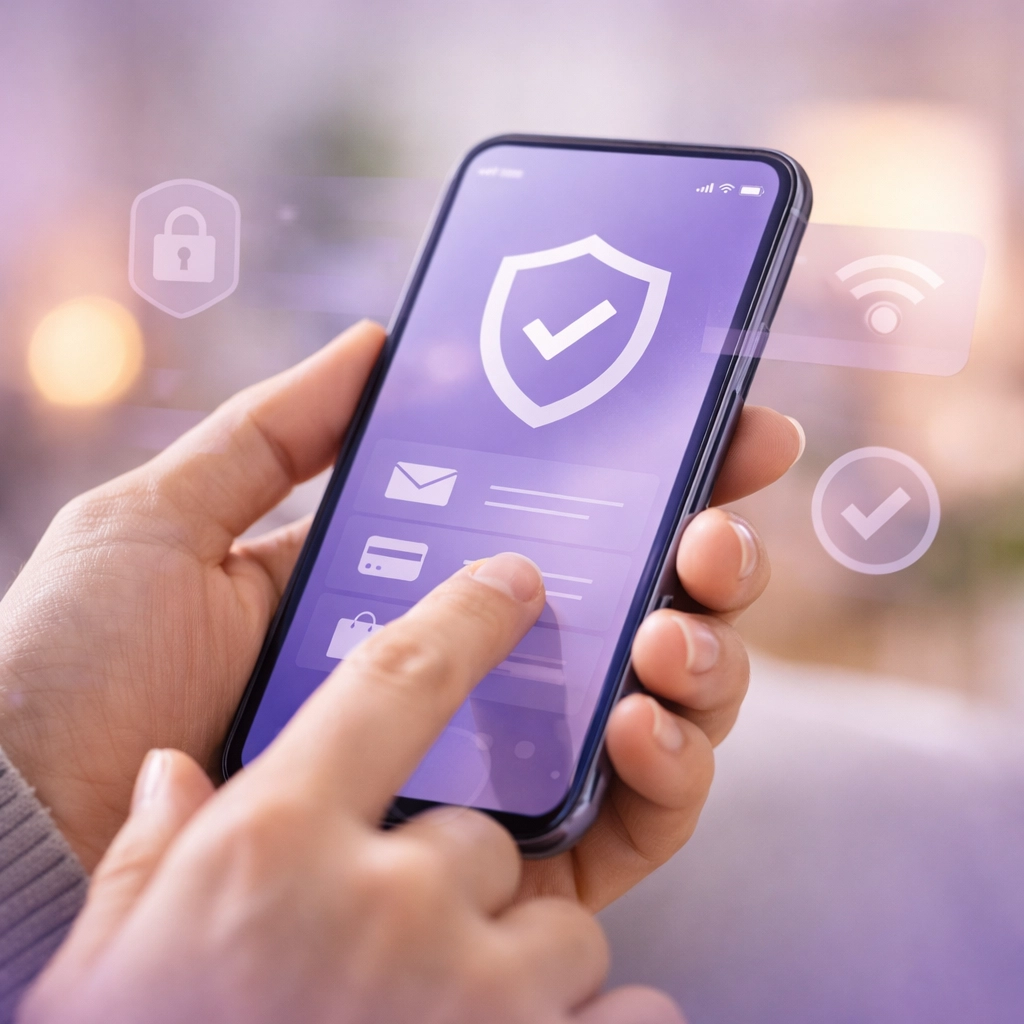 Secure mobile application for an emergency loan in Canada showing hands using a smartphone at home.