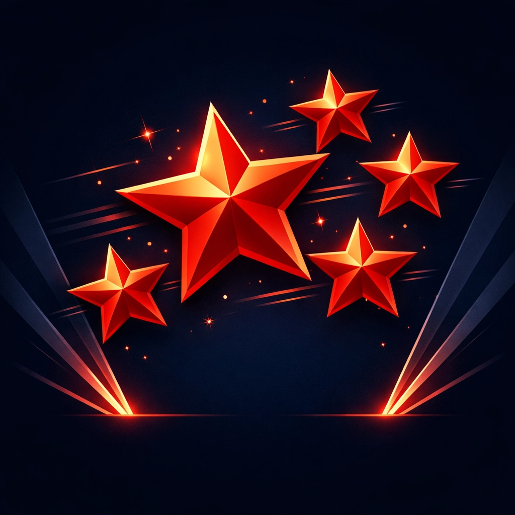 Five red rating stars symbolizing customer trust and positive reviews for a tradesperson's online presence.