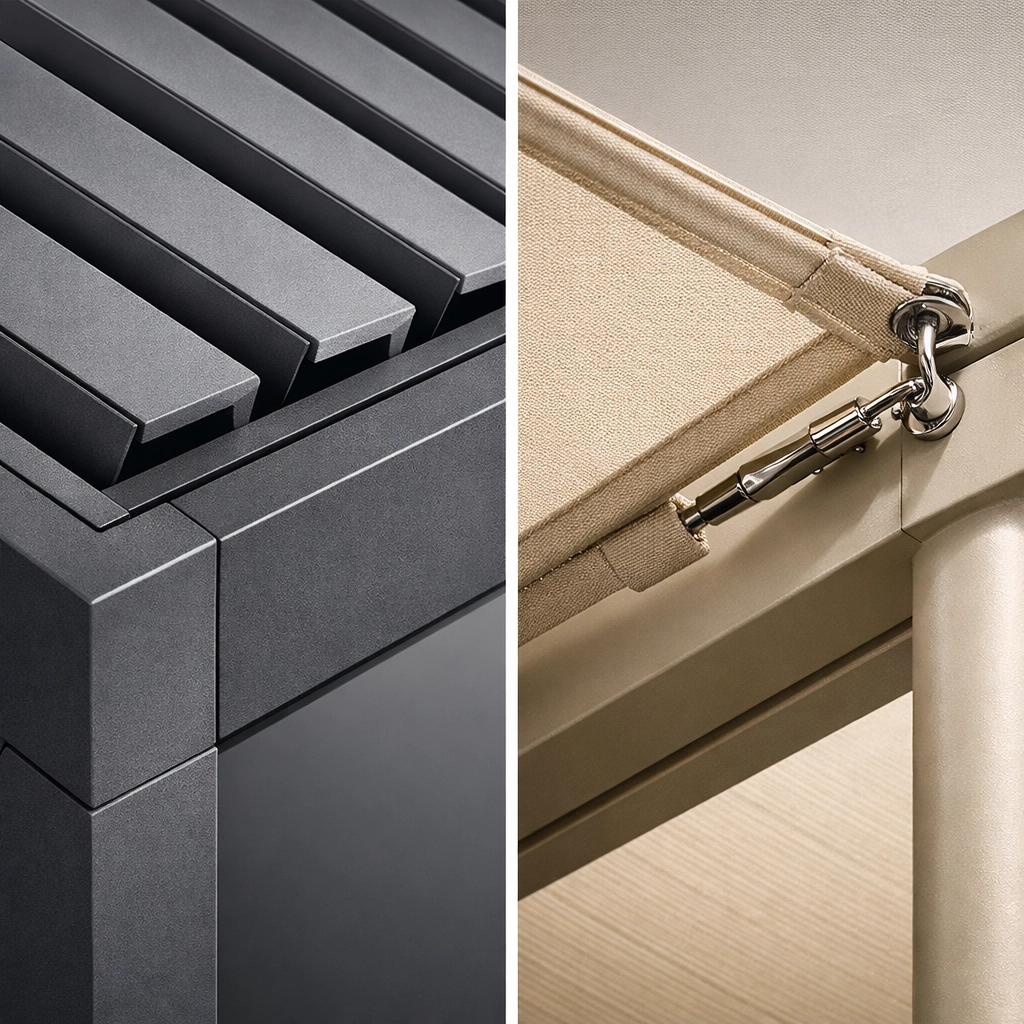 Moderner Sonnenschutz in Wien: Lamellendach und Pergola im Detailvergleich.