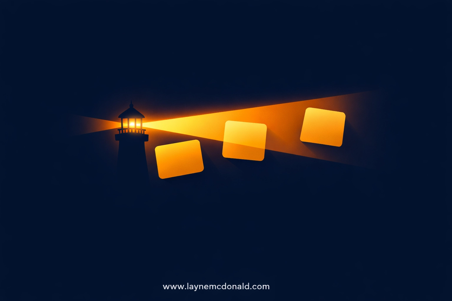 Lighthouse beam illustration representing visual ministry and personalized Christian identity tags.