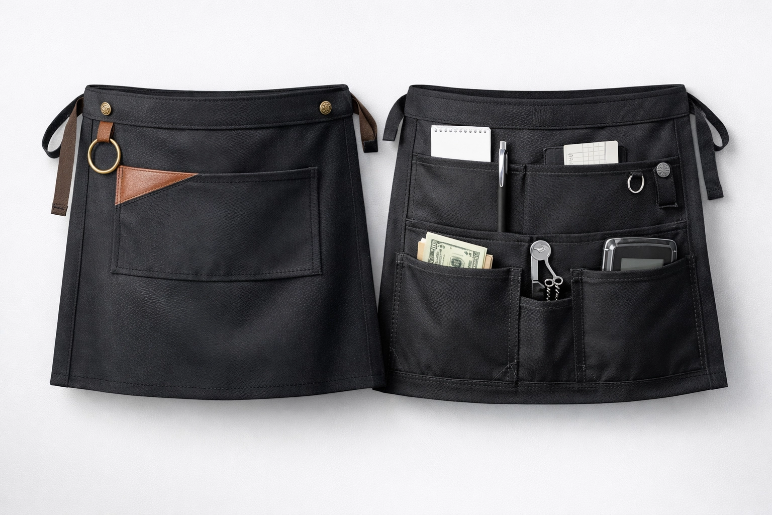 Comparison of stylish versus functional server apron designs with different pocket configurations