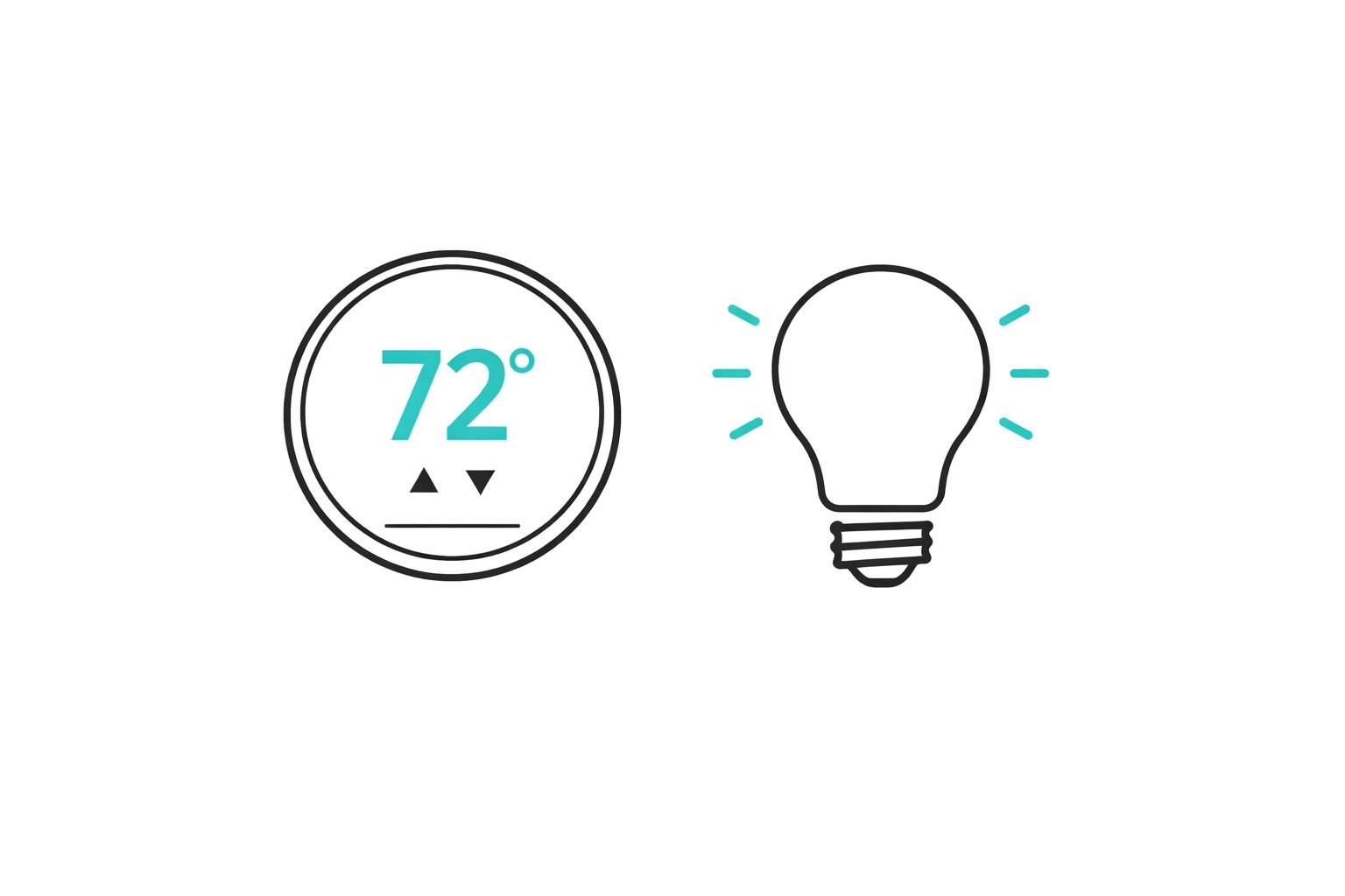 Minimalist icon of a smart thermostat and LED light bulb for energy-saving upgrades.