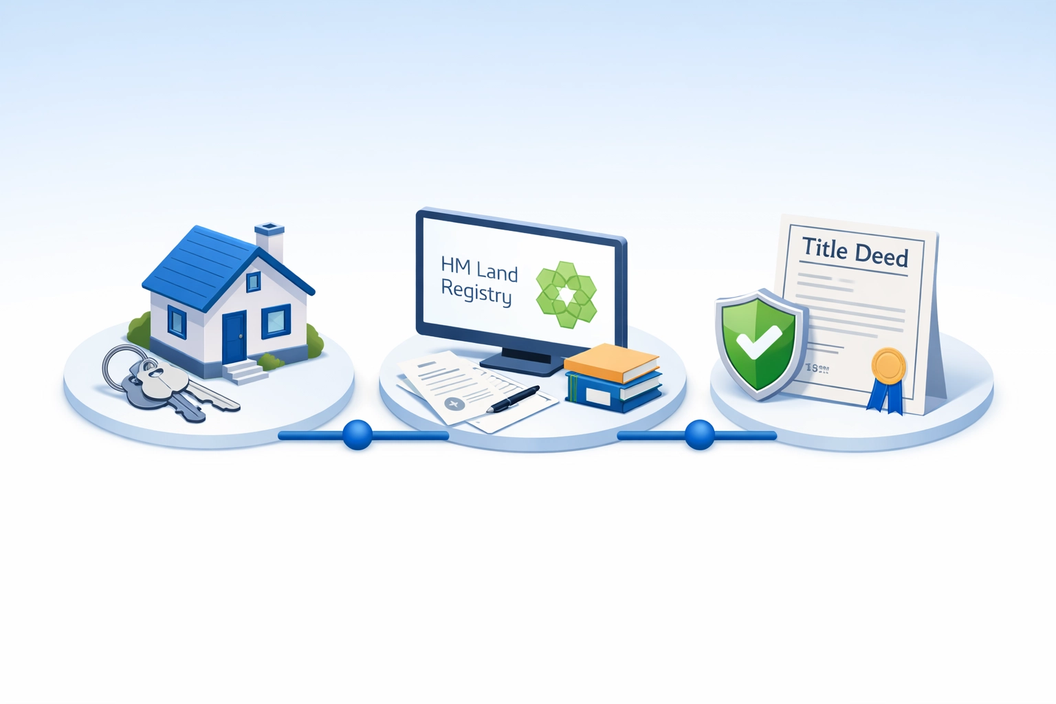 Post-completion conveyancing timeline showing completion day, Land Registry registration, and title certificate