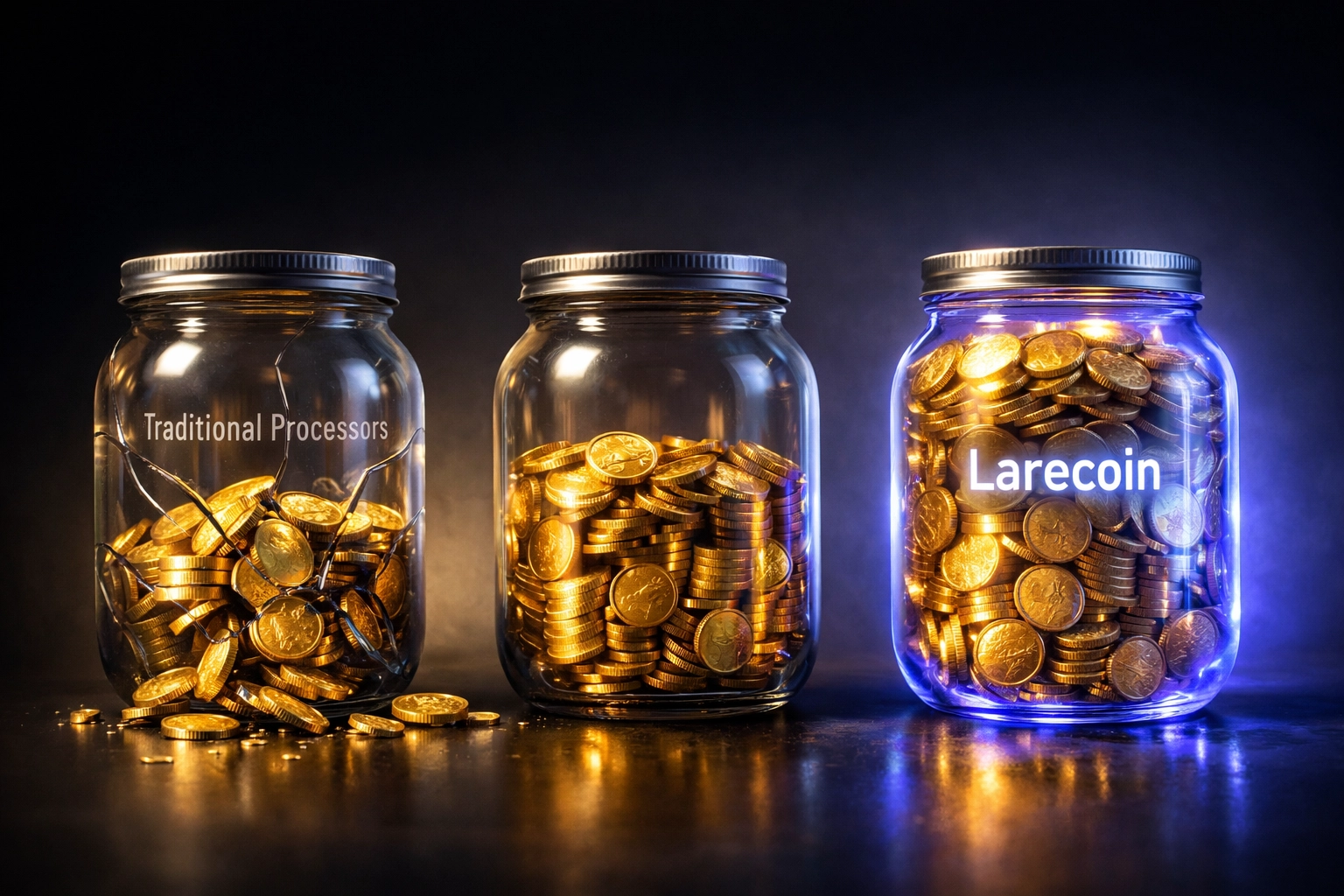 Three jars illustrating crypto payment processor fee differences and merchant cost savings