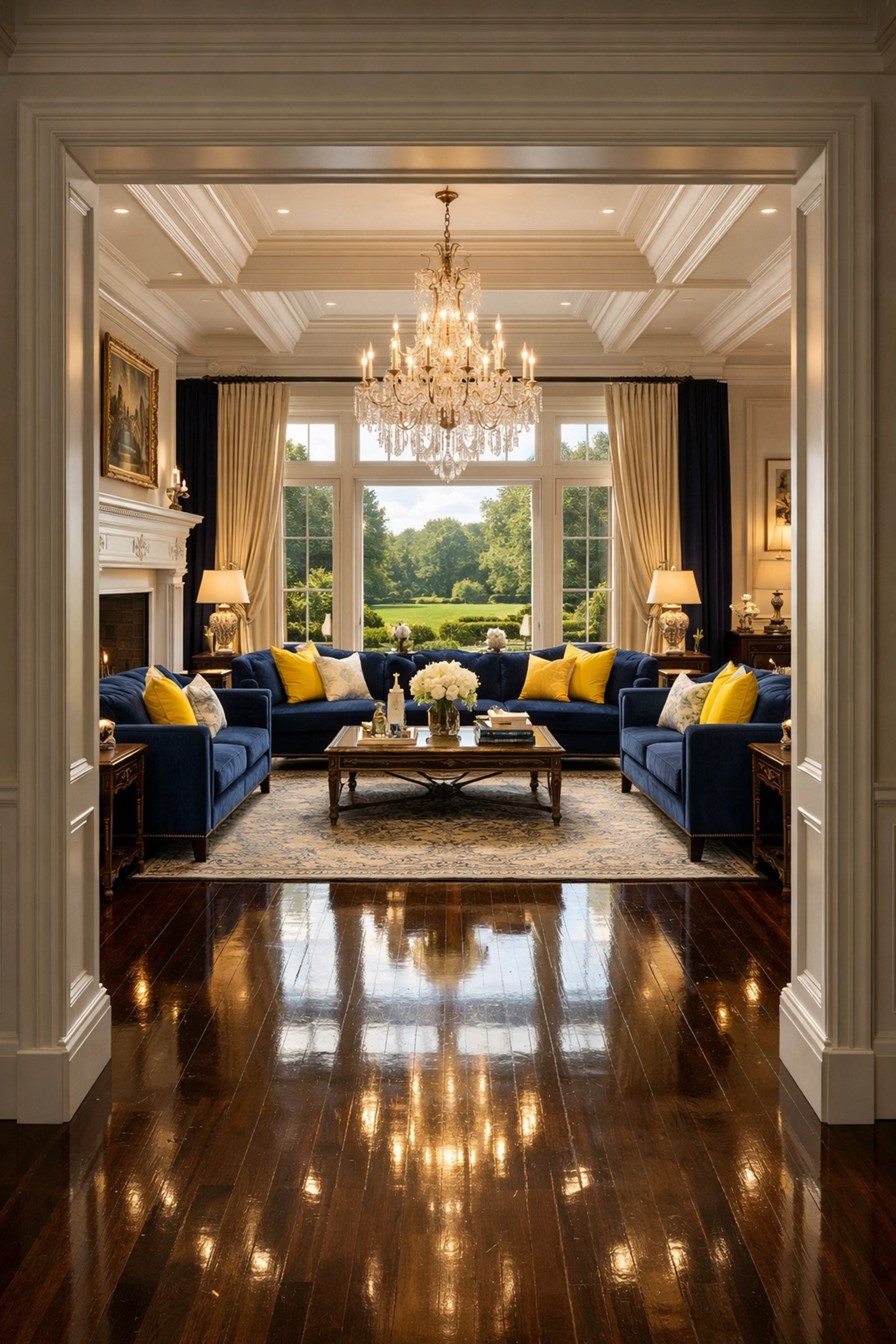 Immaculate Wellesley luxury living room maintained by professional house cleaning services MA.