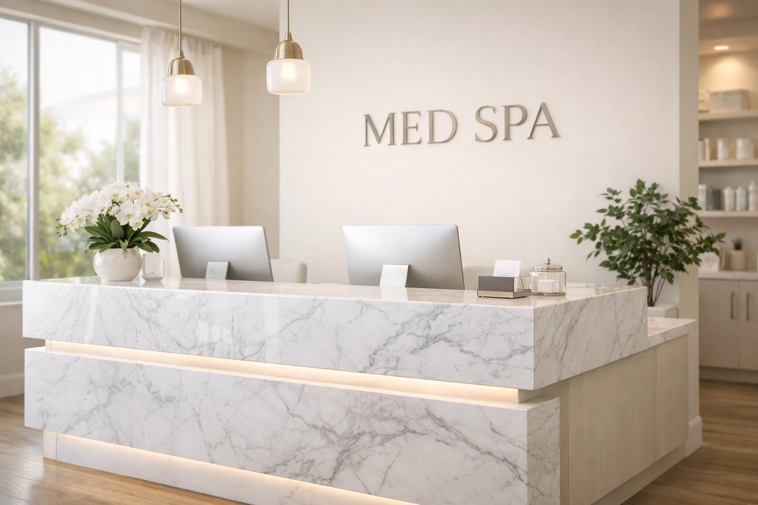 Modern med spa reception area showcasing professional Google Business Profile optimization