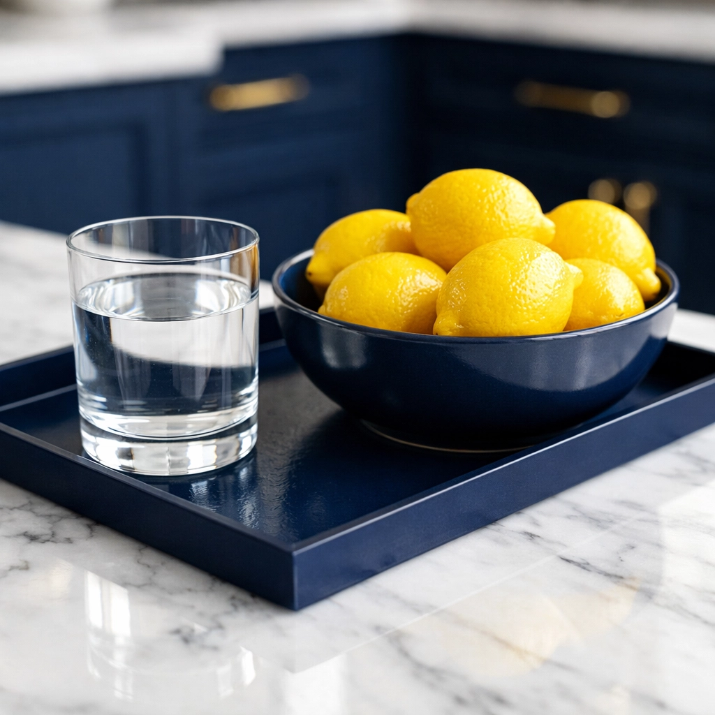 Pristine marble kitchen island showing the results of professional weekly house cleaning in Massachusetts.