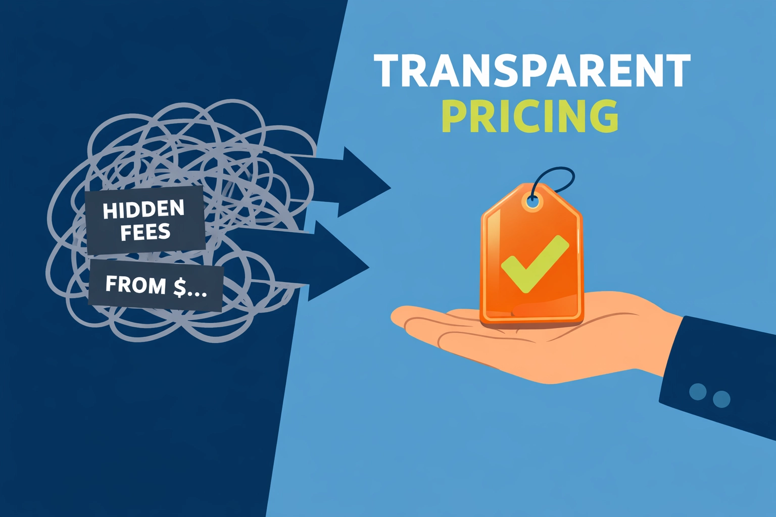 Transparent pricing illustration for an honest locksmith near me, showing no hidden call-out fees.