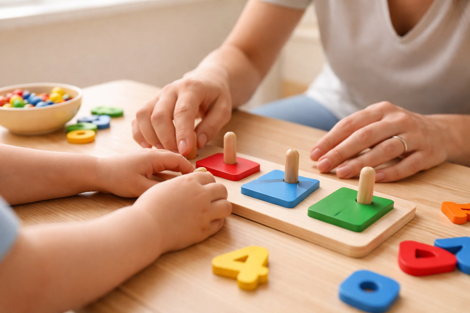 Child and therapist working together with learning materials, showing hands-on ABA therapy support in Tyrone