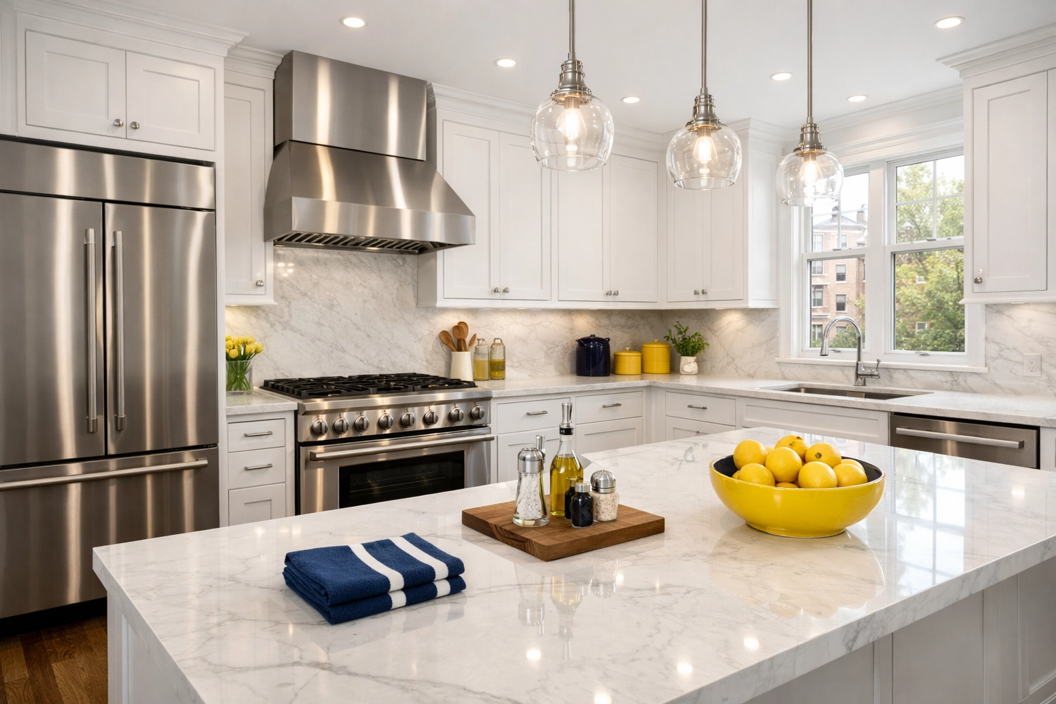 Sparkling modern kitchen in a Cambridge brownstone after professional move-out cleaning Cambridge.