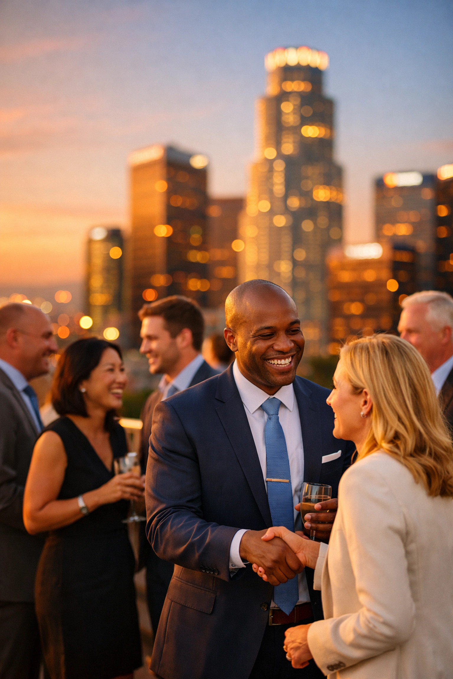 Professional business event photography showcasing networking at a corporate gala in Downtown Los Angeles.