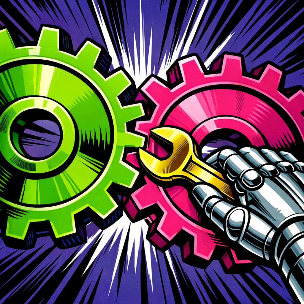 Syncing mechanical gears representing automated customer support workflows for small business.