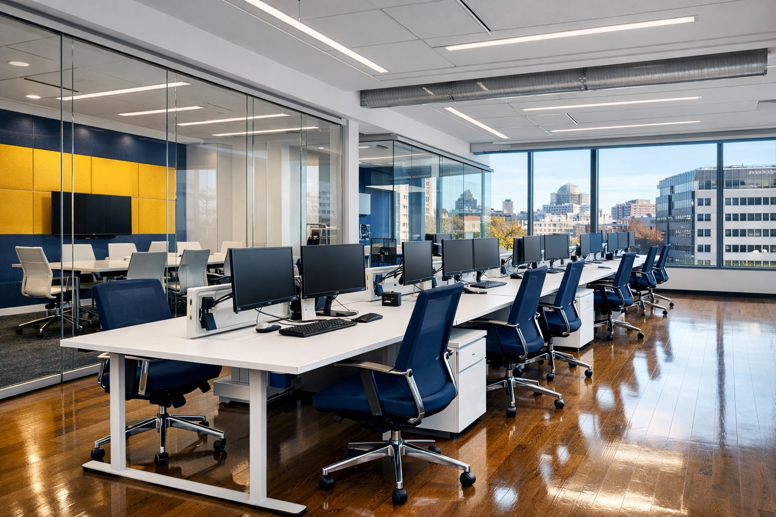 Immaculate Kendall Square workspace following a professional office cleaning Cambridge service.