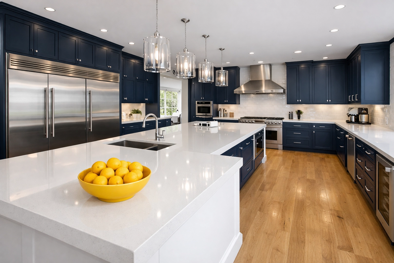 An immaculate luxury kitchen in a Dover estate, showcasing elite residential cleaning Massachusetts standards.