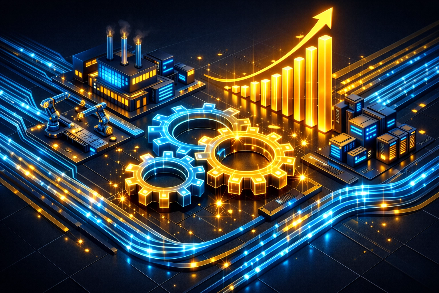 Datenströme und digitale Graphen zeigen Effizienz und Skalierbarkeit im modernen Kundensupport mit KI.