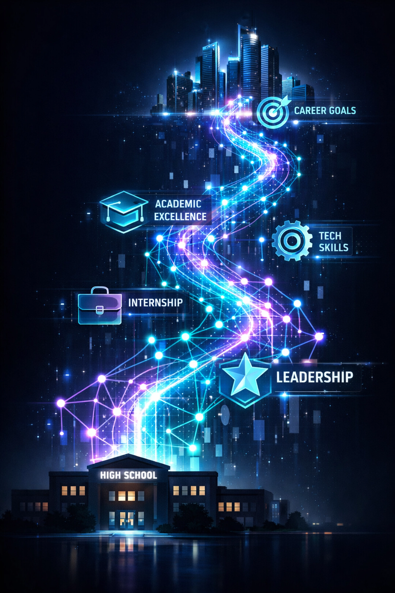 Talent funnel framework visualization showing pipeline from high school to Fortune 5000 careers