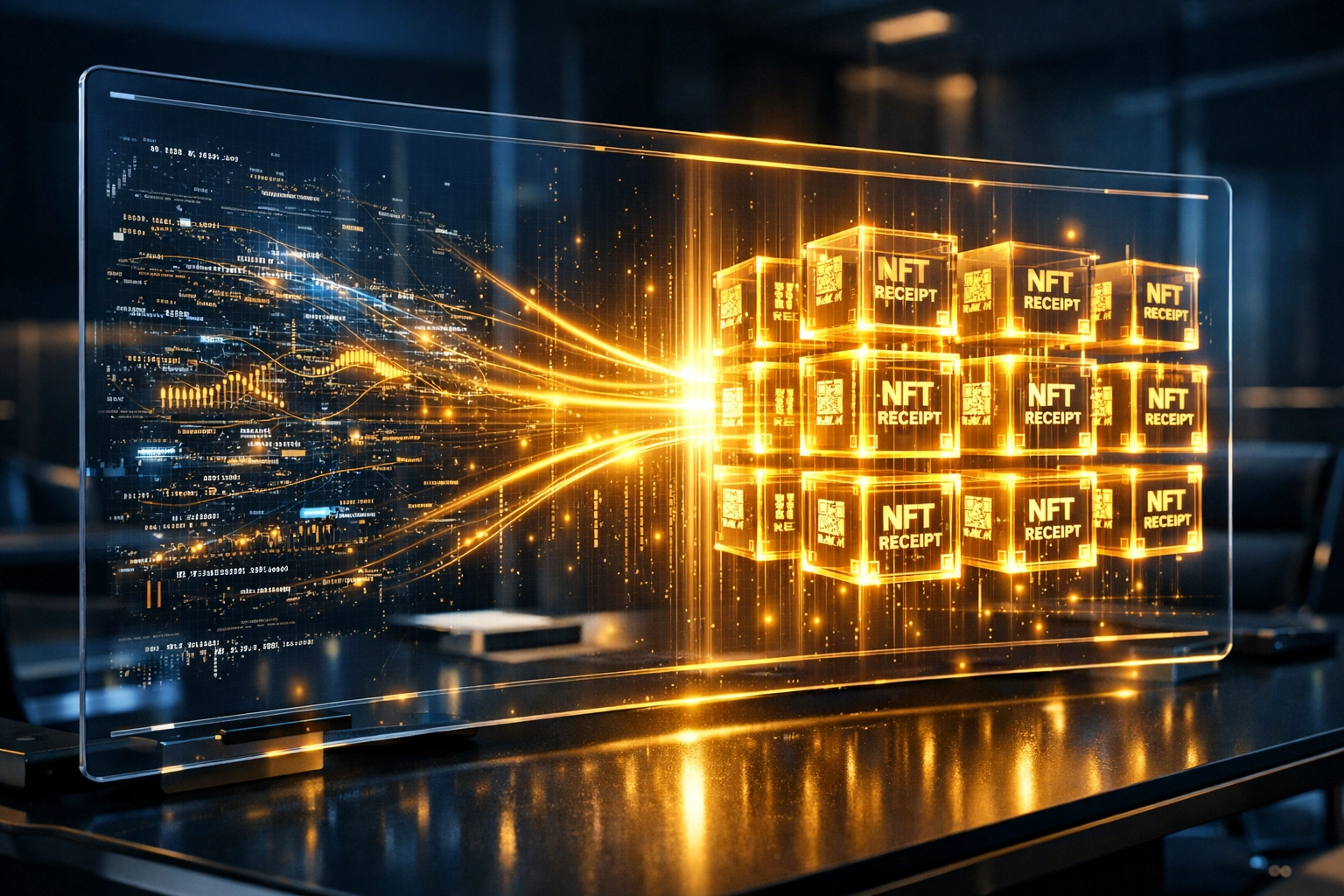 Larecoin digital interface showing secure NFT receipts on the blockchain for transparent transaction auditing.