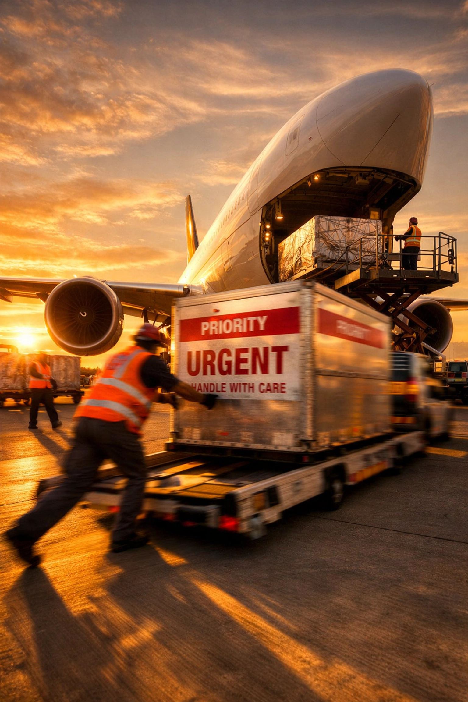 Air freight cargo loading at airport for express shipping and rapid customs clearance