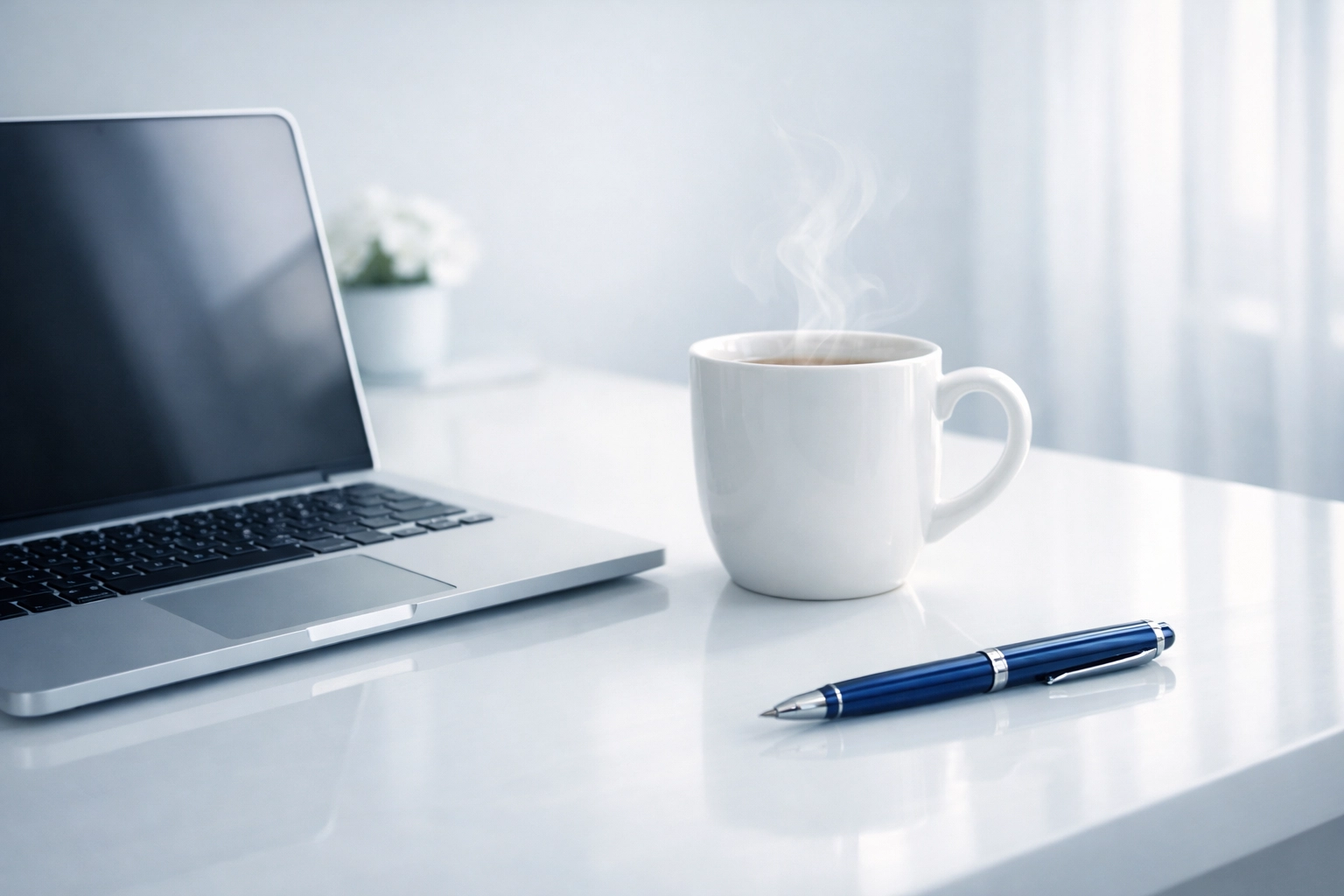 An organized office desk with a laptop representing clean and professional small business bookkeeping.