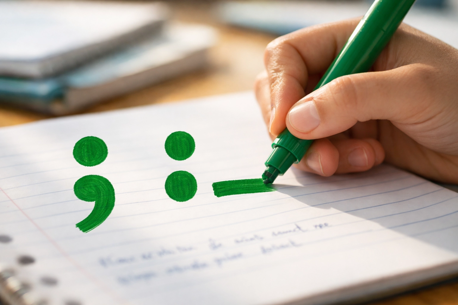 Student practicing SAT punctuation rules by writing semicolons, colons, and dashes