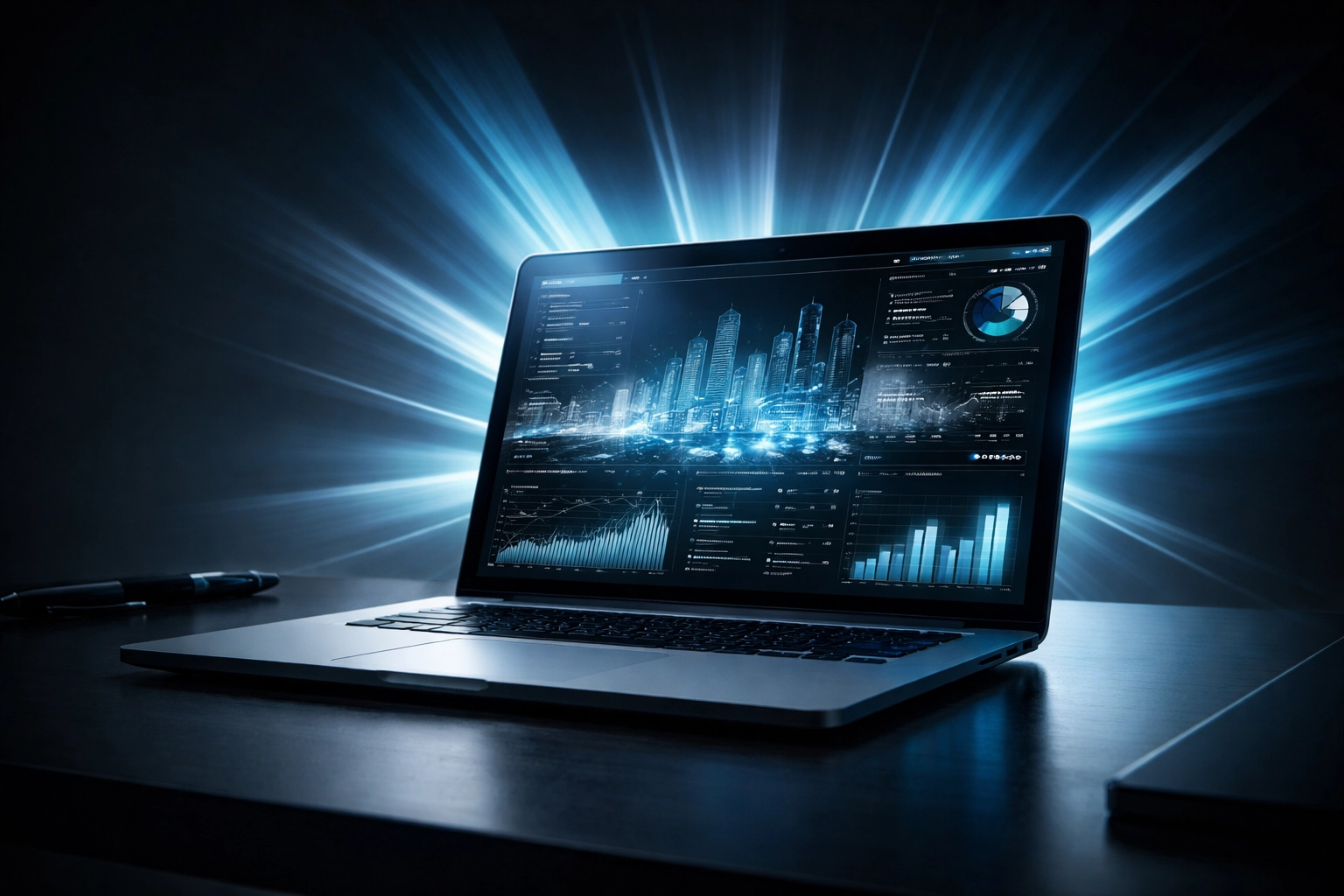 Laptop displaying real estate analytics and property data, illustrating tech-forward lead generation for agents.