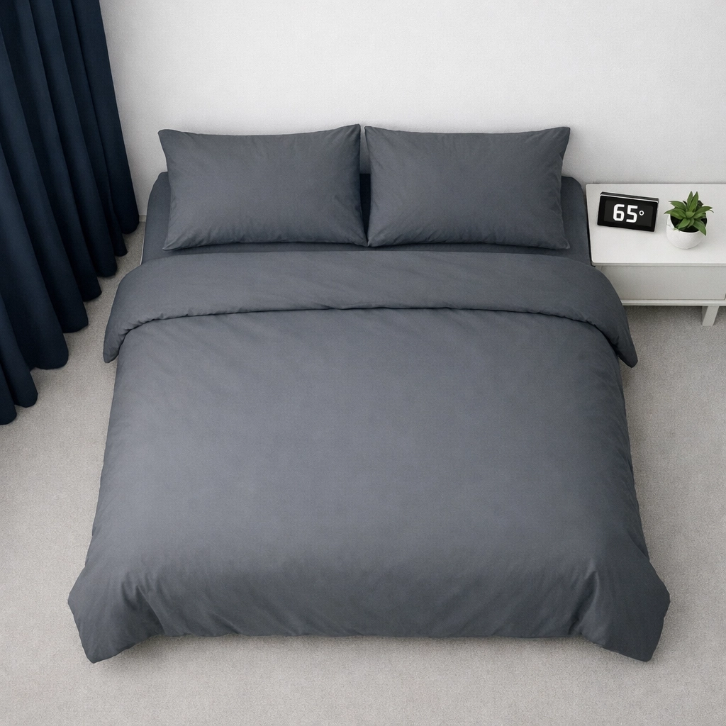 Optimized bedroom environment with blackout curtains and ideal temperature for quality sleep