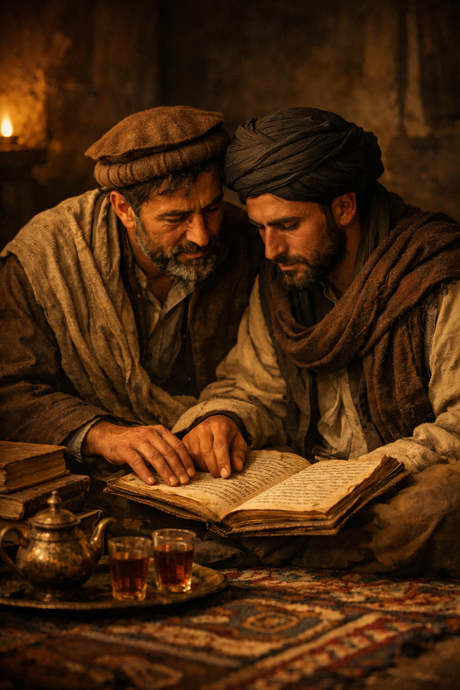 Two Afghan men in a hidden setting, illustrating the secret history of gay life in Afghanistan.