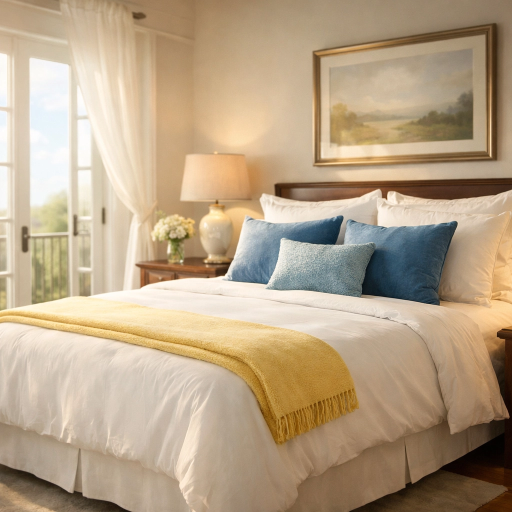 Impeccable sunlit master bedroom after expert house cleaning in Lowell MA.