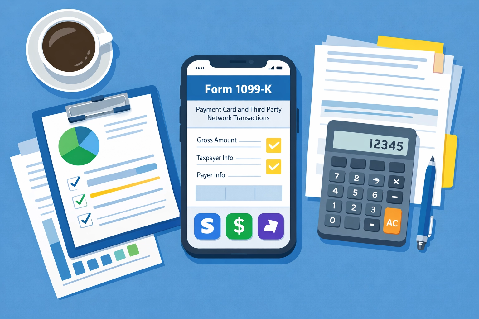 1099-K tax form and payment app documents organized for New Haven tax preparation