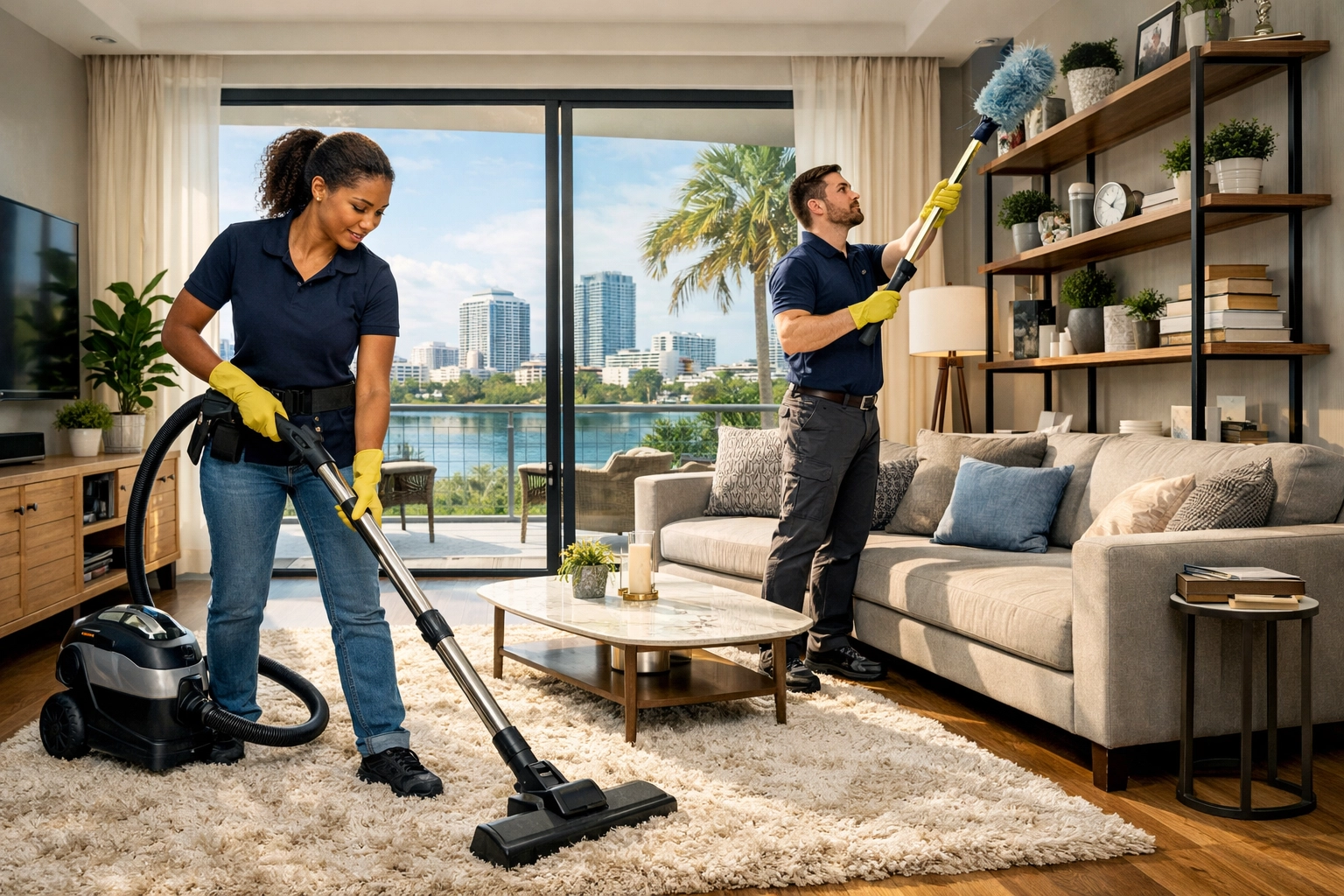 Professional cleaning services in Orlando performing a thorough home deep clean with expert equipment.