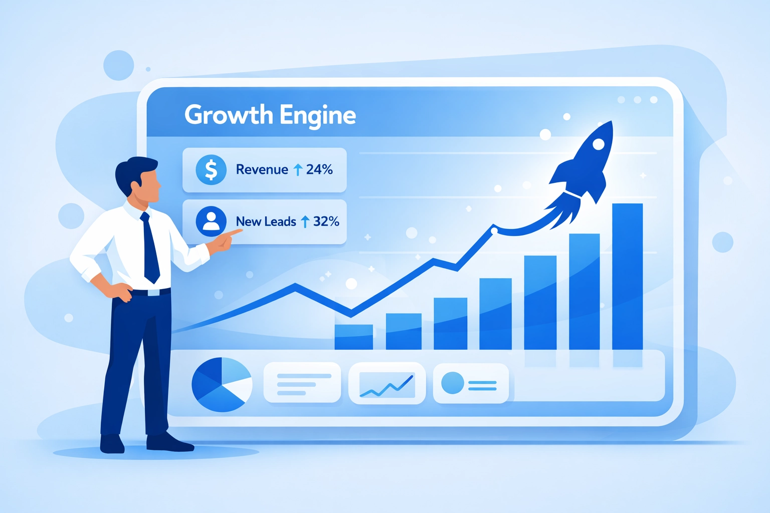 Data-driven SEO dashboard showing growth metrics and revenue performance for local service businesses.