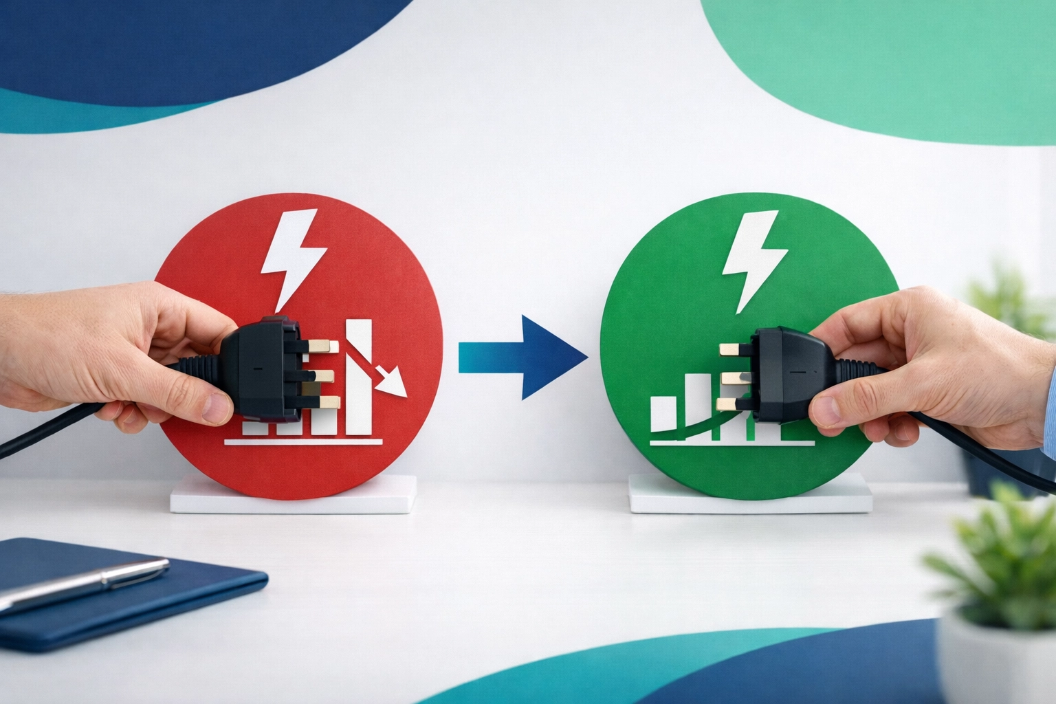 Business electricity plug switching from expensive to cheaper supplier