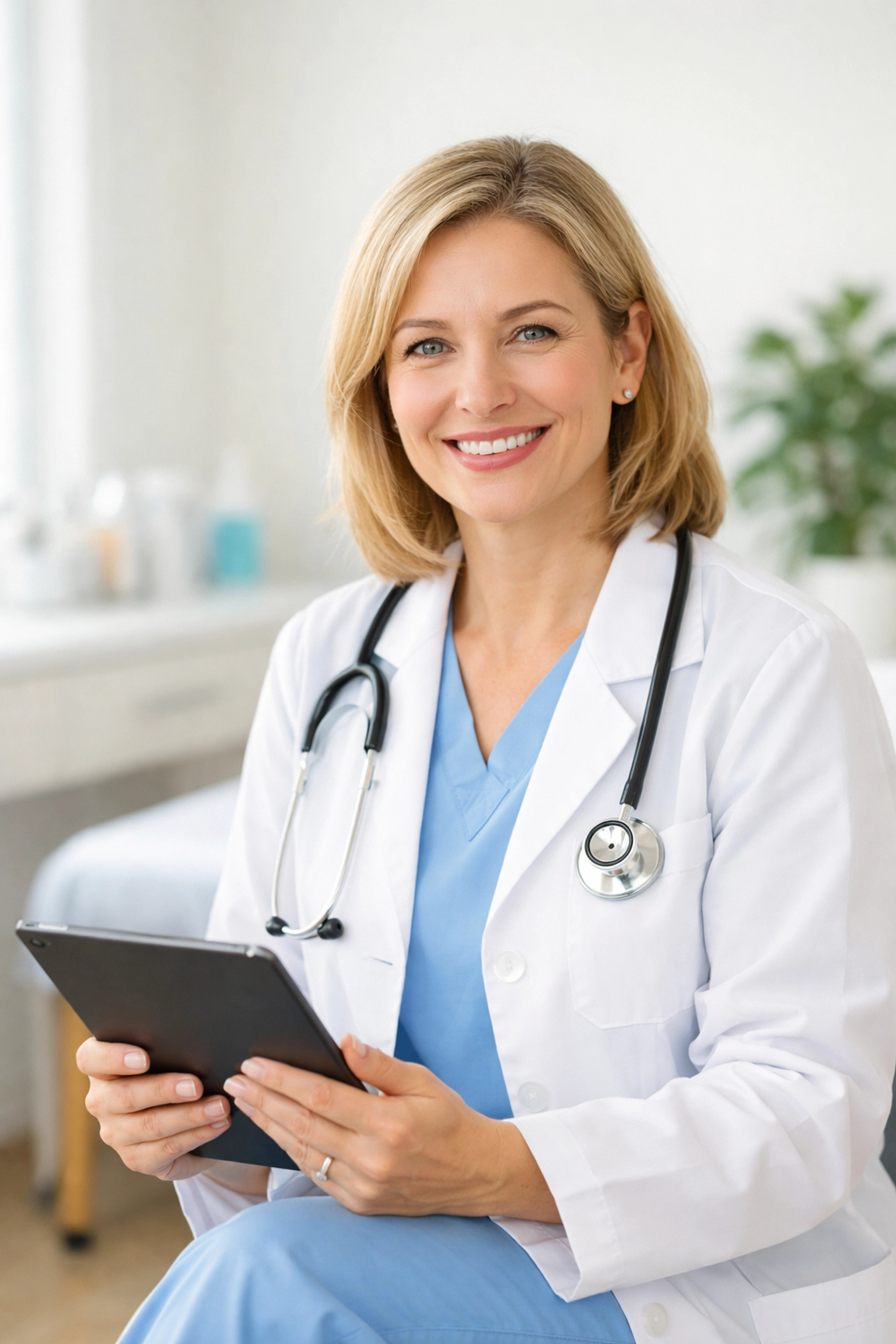 Licensed healthcare provider in a modern office conducting a semaglutide medical assessment.