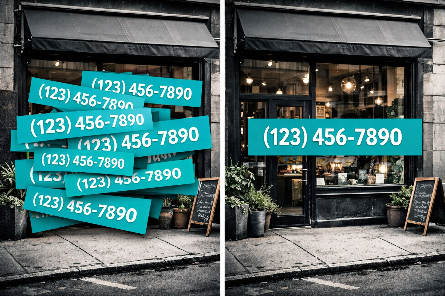 Dynamic number insertion showing multiple tracking numbers on business storefront