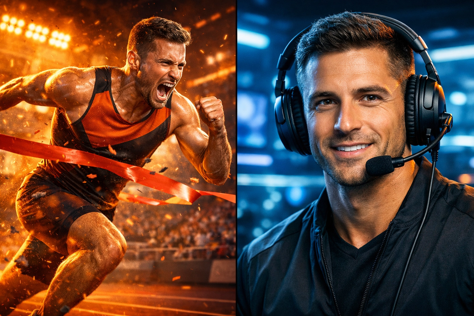 Athlete sprinting and undergoing media training to build an elite personal recruiting brand.