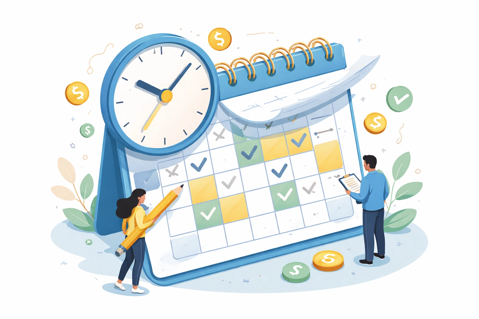 Calendar with flipping pages and clock shows timeline to file amended tax returns before IRS deadline