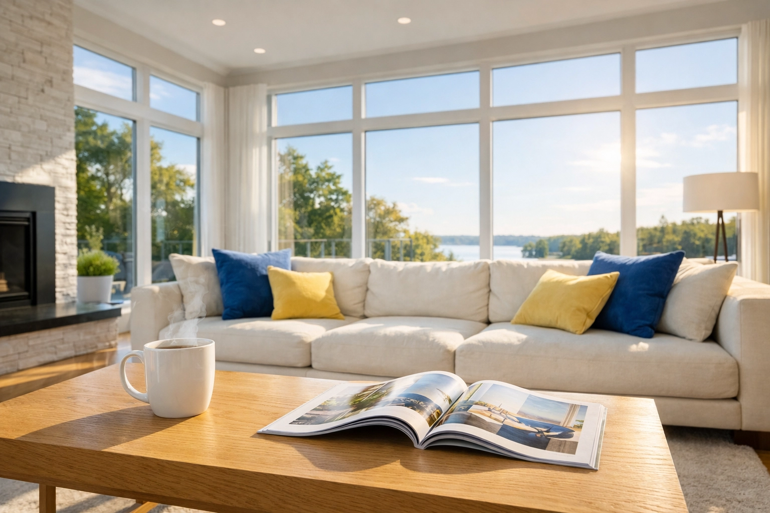 A sun-drenched, professionally cleaned Sudbury living room reflecting a relaxing weekend without chores.