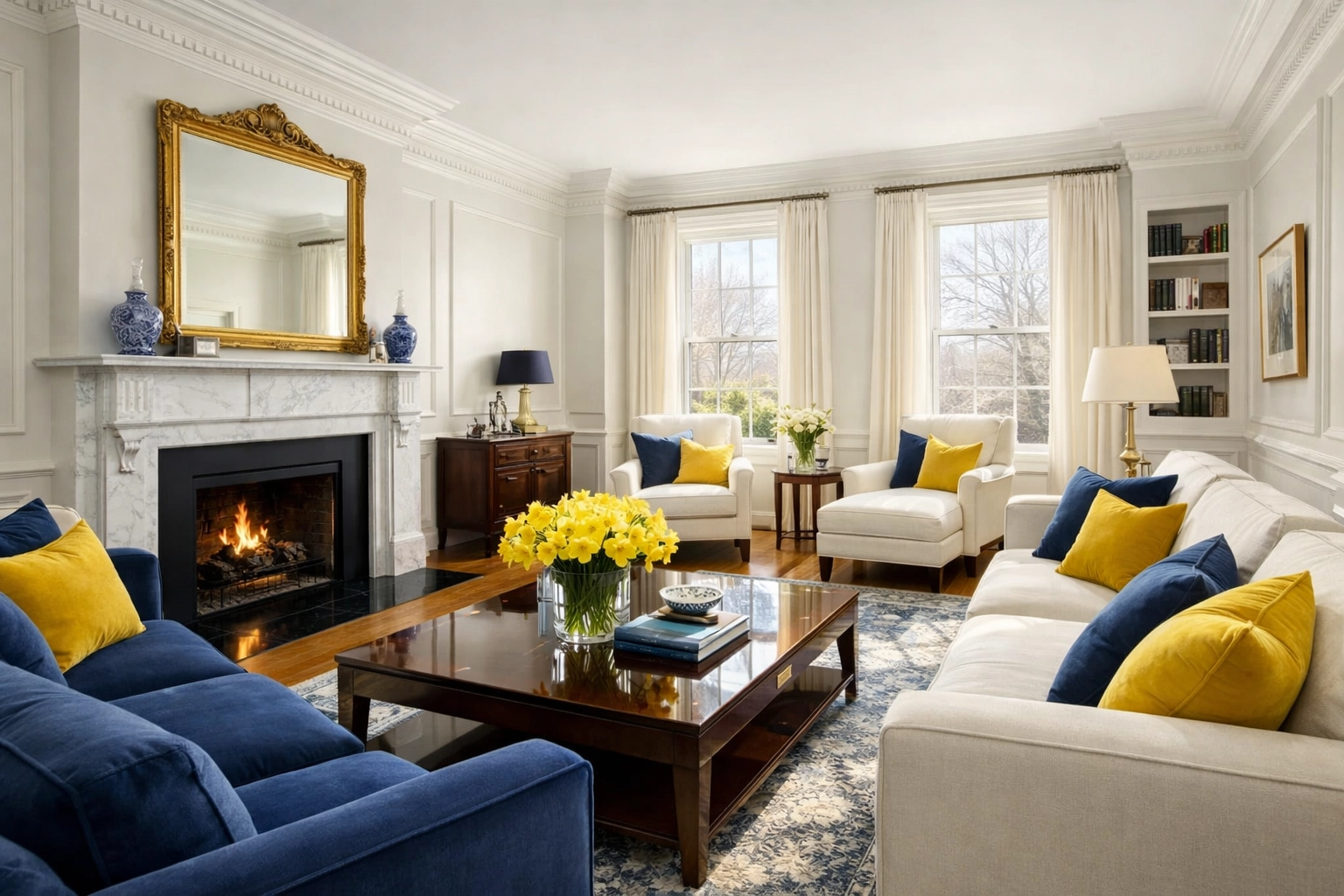 Spotless luxury West Cambridge living room with clean hardwood floors from a professional weekly house cleaning service.