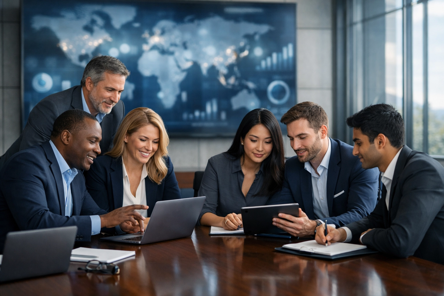 Dakdan Worldwide media strategists analyzing data to develop a scalable brand partnership strategy framework.