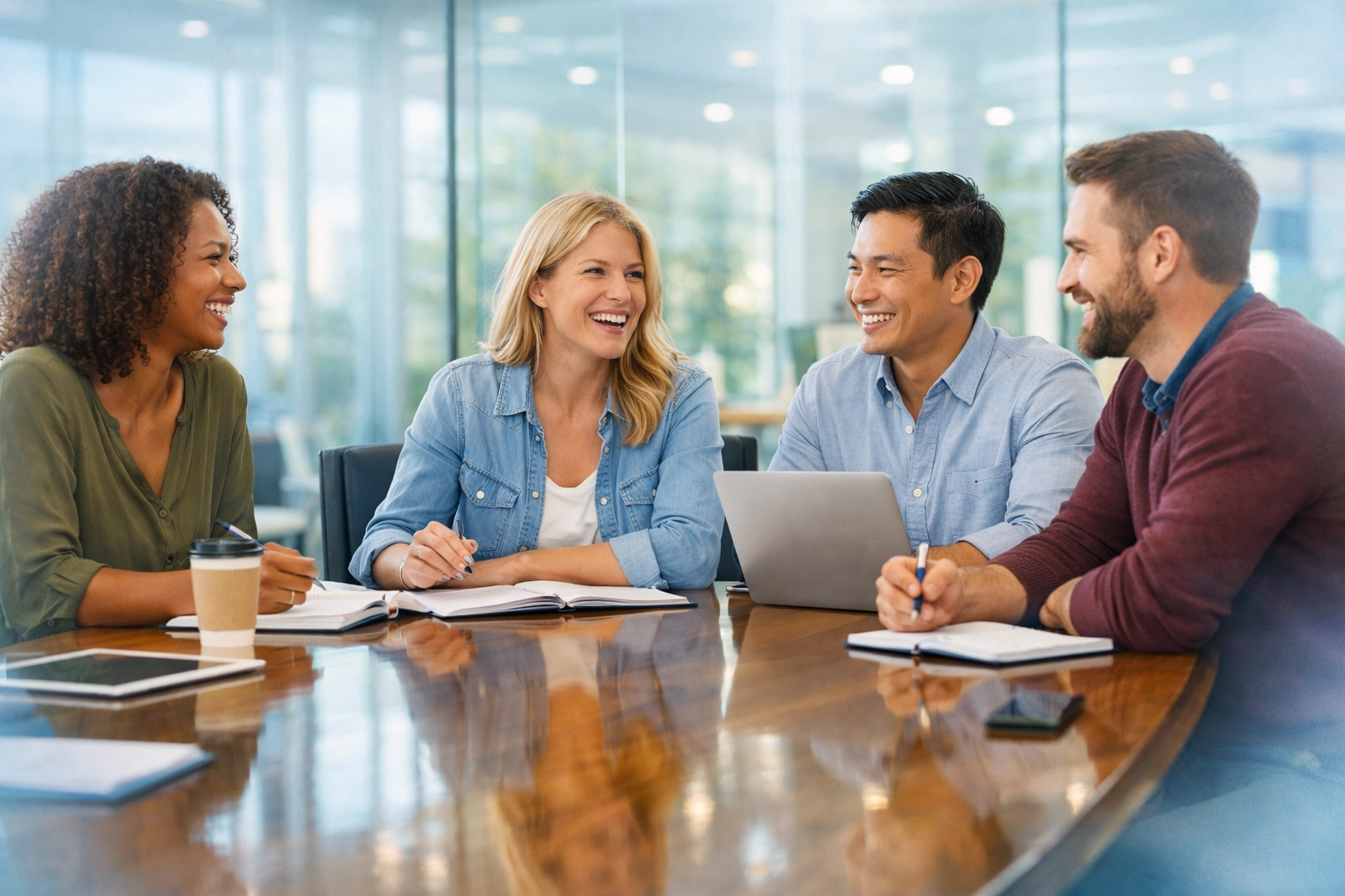 Productive Cedar Valley team in a bright, professionally cleaned office conference room.