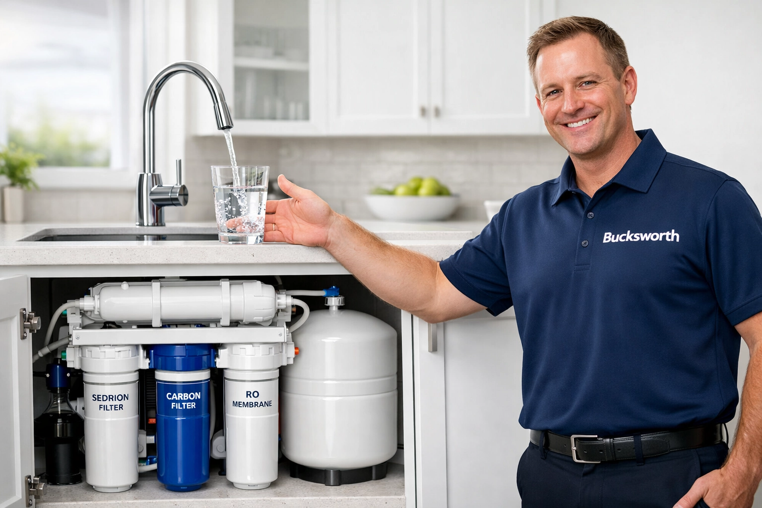 Professional RO system installation under a kitchen sink by the best plumber in Litchfield Park AZ.