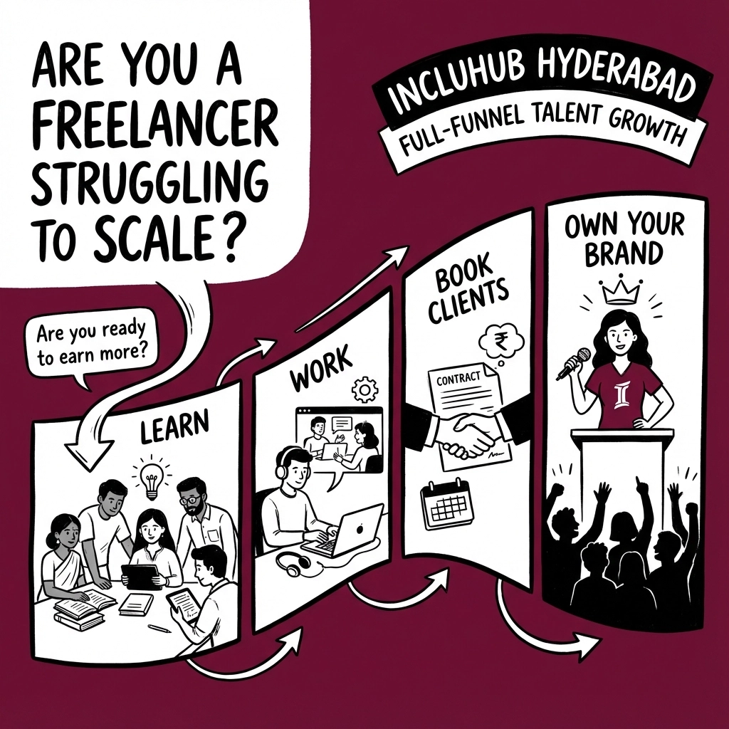 IncluHub Hyderabad: Full-Funnel Talent Growth (Learn, Work, Book Clients, Own Your Brand) – Benefits Explained