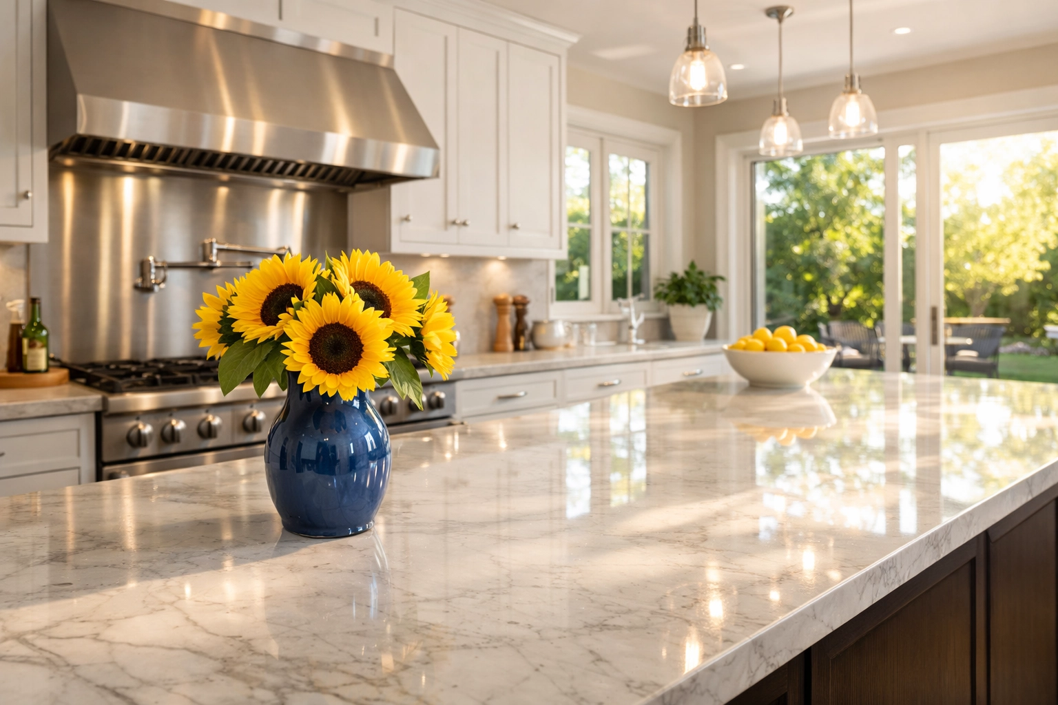 Spotless modern Worcester kitchen with clean marble countertops and polished surfaces for summer.