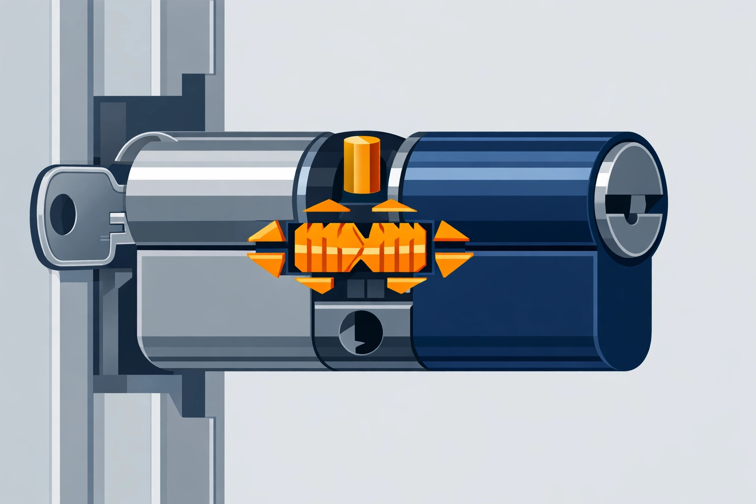 Anti-snap cylinder lock cross-section showing break point security feature for uPVC doors