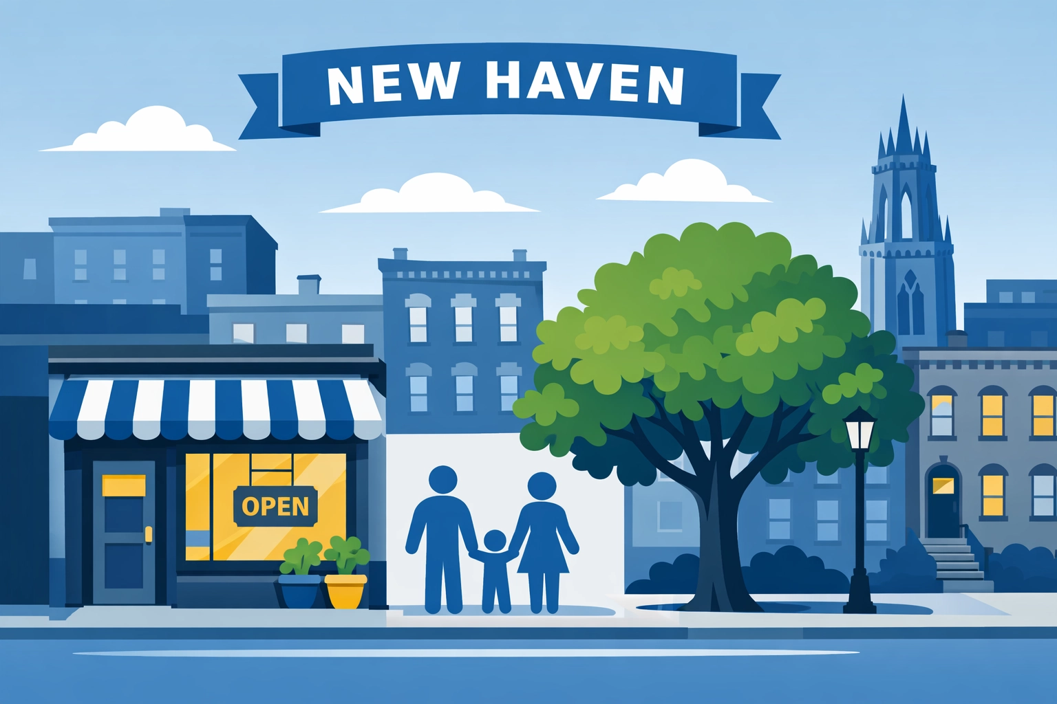 New Haven streetscape icon representing local tax preparation New Haven for families and businesses.