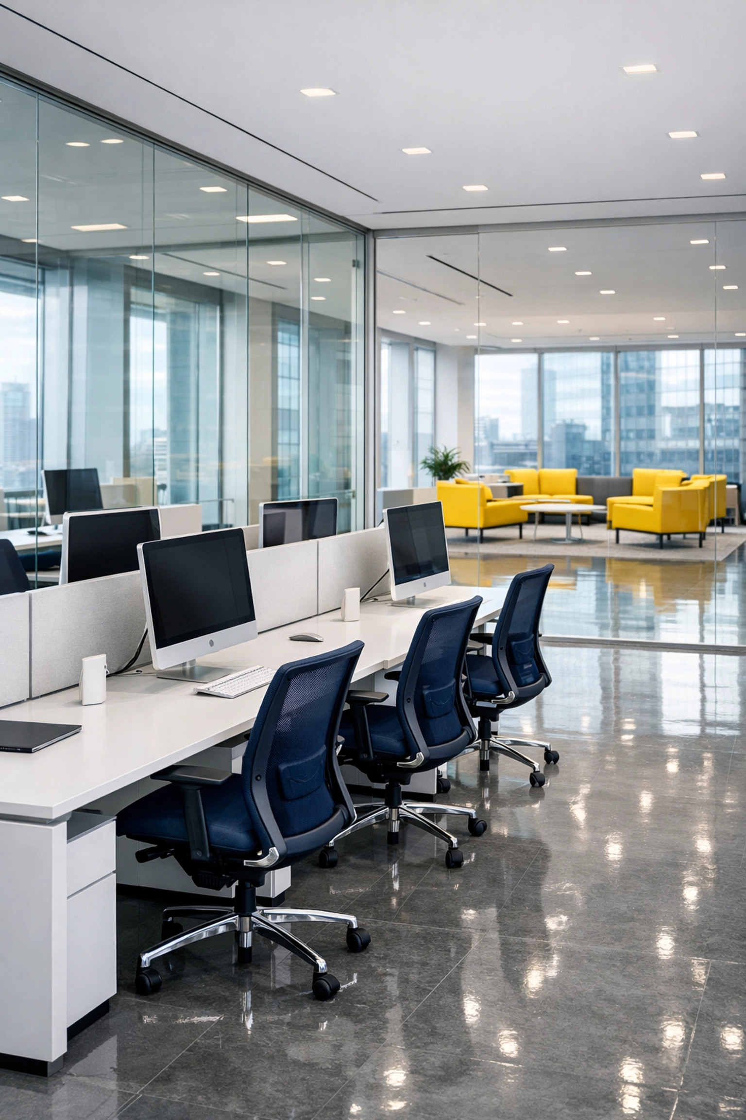 Polished modern office interior in Kendall Square, highlighting professional office cleaning Cambridge services.