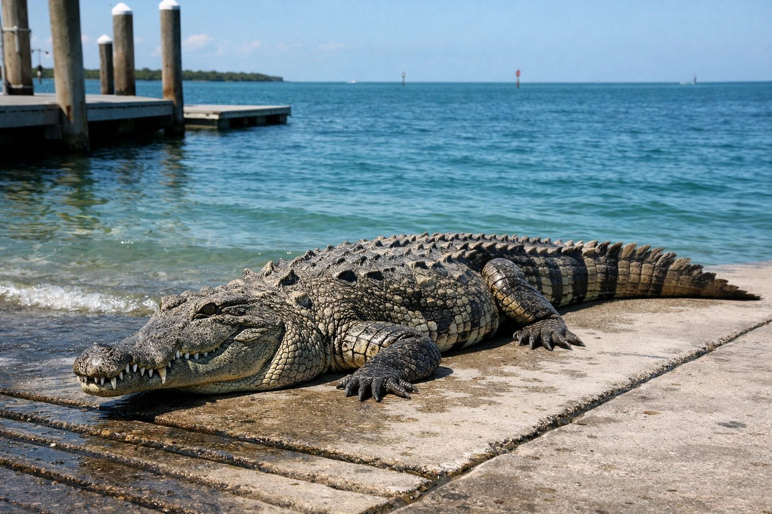 American Crocodile basking at Flamingo Marina, one of the best Everglades photography locations for wildlife.