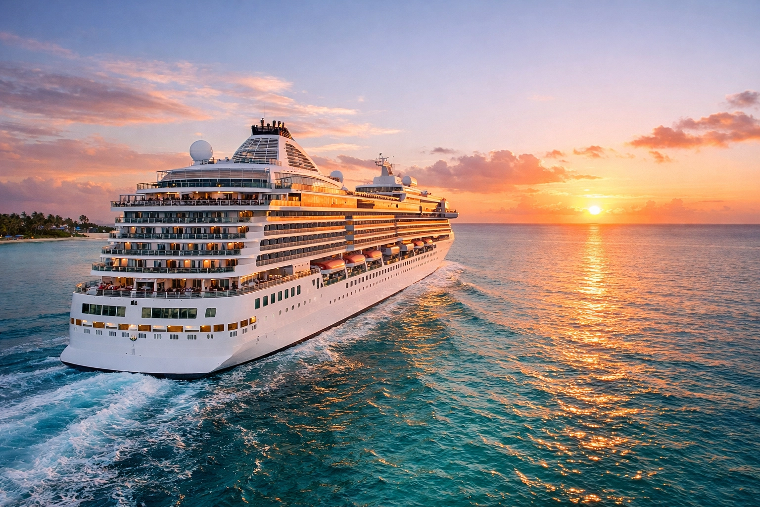 High-end cruise ship sailing in the Caribbean, part of the 2027 group cruises vision for single moms.