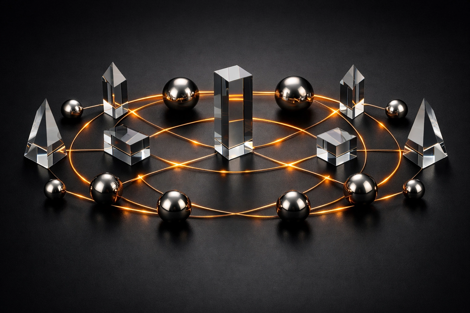 Interconnected geometric network symbolizing seamless AI integration services and business harmony.